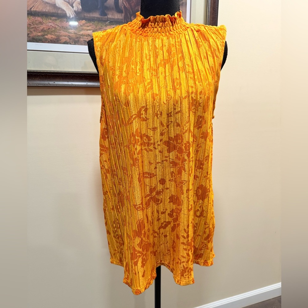 Cato Floral Sleeveless High Neck Top - Orange